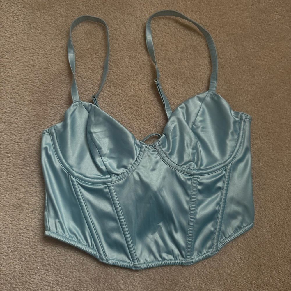 Parade Satin Bustier Top in Light Blue